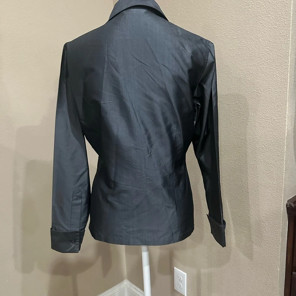EXPRESS Button Down Silk Taffeta Blouse, Dark Grey - Picture 2 of 4